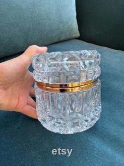 Vintage French Faceted Cut Crystal Vanity box Jewelry box 6.75 x4