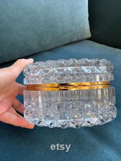 Vintage French Faceted Cut Crystal Vanity box Jewelry box 6.75 x4
