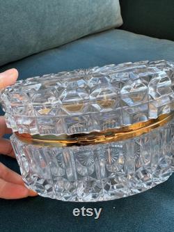 Vintage French Faceted Cut Crystal Vanity box Jewelry box 6.75 x4