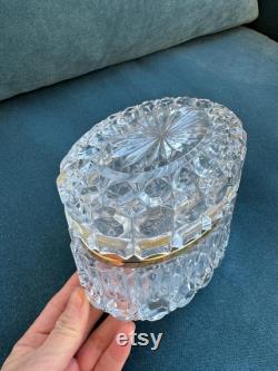 Vintage French Faceted Cut Crystal Vanity box Jewelry box 6.75 x4