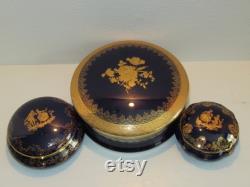 Vintage French Imperia Limoges 6pc Porcelain Dresser Vantity Set Royal Cobolt Blue 22K Gold Accent