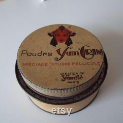Vintage French Theatrical Face Powder Tin Poudre Yam Crim By Yamile Paris 1920's 1930's Face Powder Box Film Studio Vanity Storage Rare Tin