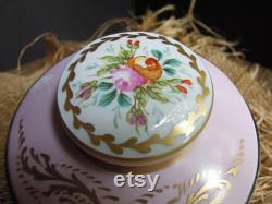 Vintage French Vanity Powder Jar Hand Painted Limoges and Brass Ormolu Dresser Box Trinket Jewelry Box Boudoir Chic