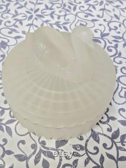 Vintage Frosted Glass Swan Powder Jar and Lipstick Holder, Jeanette Glass Company