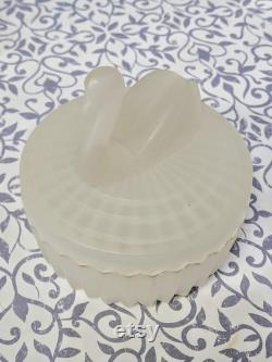 Vintage Frosted Glass Swan Powder Jar and Lipstick Holder, Jeanette Glass Company
