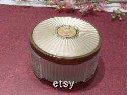 Vintage Frosted Glass Trinket Box Mid Century Gold Tone Floral Jar