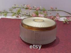 Vintage Frosted Glass Trinket Box Mid Century Gold Tone Floral Jar