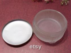 Vintage Frosted Glass Trinket Box Mid Century Gold Tone Floral Jar