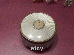 Vintage Frosted Glass Trinket Box Mid Century Gold Tone Floral Jar