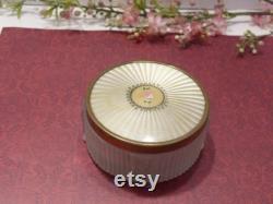 Vintage Frosted Glass Trinket Box Mid Century Gold Tone Floral Jar