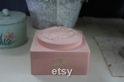 Vintage Full Evyan Pink Powder Box with White Shoulders Dusting Powder and Powder Puff, Art Nouveau Style Powder Box, Victorian Vanity