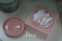 Vintage Full Evyan Pink Powder Box with White Shoulders Dusting Powder and Powder Puff, Art Nouveau Style Powder Box, Victorian Vanity