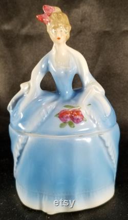 Vintage German Erphila Porcelain Madame Pompadour Figural Powder Box