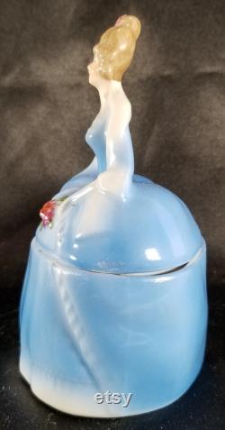 Vintage German Erphila Porcelain Madame Pompadour Figural Powder Box