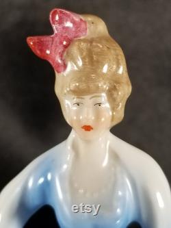 Vintage German Erphila Porcelain Madame Pompadour Figural Powder Box