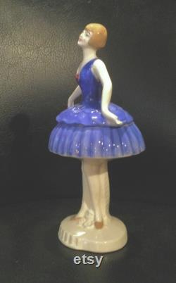 Vintage German Half Doll Figural Powder Box Dresser Jar Art Deco Blue