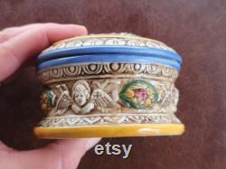 Vintage German Porcelain Powder Jar Putti and Fruit Tree Trinket Dish, Vintage Makeup
