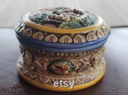 Vintage German Porcelain Powder Jar Putti and Fruit Tree Trinket Dish, Vintage Makeup