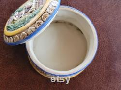 Vintage German Porcelain Powder Jar Putti and Fruit Tree Trinket Dish, Vintage Makeup