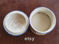 Vintage German Porcelain Powder Jar Putti and Fruit Tree Trinket Dish, Vintage Makeup