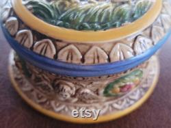 Vintage German Porcelain Powder Jar Putti and Fruit Tree Trinket Dish, Vintage Makeup Vintage German Porcelain Powder Jar Putti and Fruit Tree Trinket Dish, Vintage Makeup