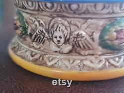 Vintage German Porcelain Powder Jar Putti and Fruit Tree Trinket Dish, Vintage Makeup