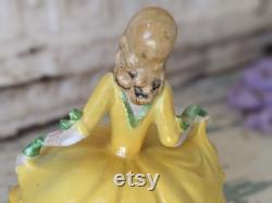 Vintage German Powder Pot Victorian Lady Yellow Dress Antique Victorian Gifts Vanity Gift Ideas