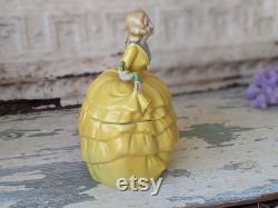 Vintage German Powder Pot Victorian Lady Yellow Dress Antique Victorian Gifts Vanity Gift Ideas