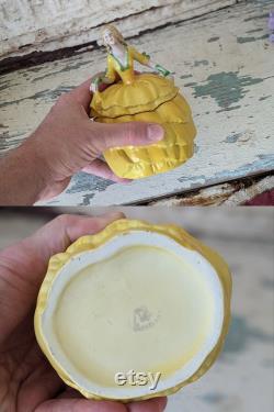 Vintage German Powder Pot Victorian Lady Yellow Dress Antique Victorian Gifts Vanity Gift Ideas