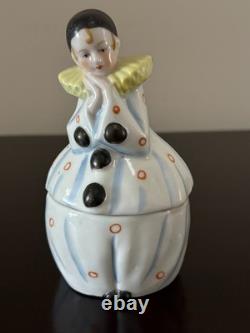 Vintage German porcelain Pierrette / Pierrot trinket / powder box Art Deco
