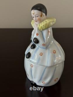 Vintage German porcelain Pierrette / Pierrot trinket / powder box Art Deco