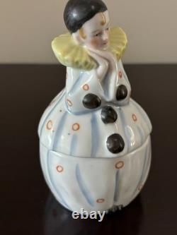 Vintage German porcelain Pierrette / Pierrot trinket / powder box Art Deco