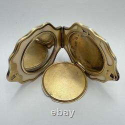 Vintage Gilded Silver 875 Shell Compact Collectible Powder Box & Mirror Signed