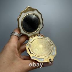 Vintage Gilded Silver 875 Shell Compact Collectible Powder Box & Mirror Signed