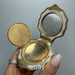 Vintage Gilded Silver 875 Shell Compact Collectible Powder Box & Mirror Signed