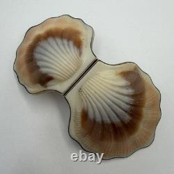 Vintage Gilded Silver 875 Shell Compact Collectible Powder Box & Mirror Signed