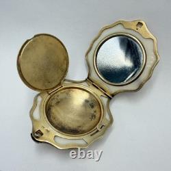 Vintage Gilded Silver 875 Shell Compact Collectible Powder Box & Mirror Signed