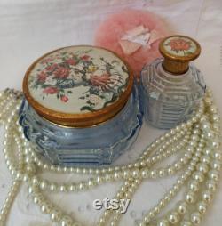 Vintage Glass Powder Bowl And Vanity Perfume Bottle