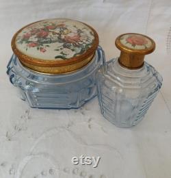 Vintage Glass Powder Bowl And Vanity Perfume Bottle