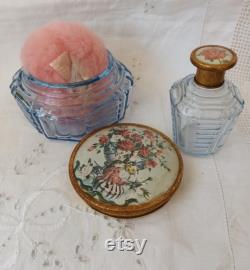 Vintage Glass Powder Bowl And Vanity Perfume Bottle