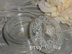 Vintage Glass Powder Box , Vintage Vanity, Lucien Lelong Vintage Glass