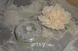 Vintage Glass Powder Box , Vintage Vanity, Lucien Lelong Vintage Glass