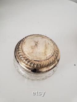 Vintage Glass Powder Jar Silverplate Lid