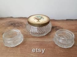 Vintage Glass Powder Jar with metal lid and smaller jars