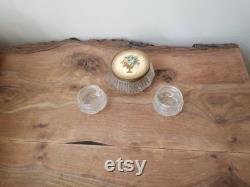 Vintage Glass Powder Jar with metal lid and smaller jars