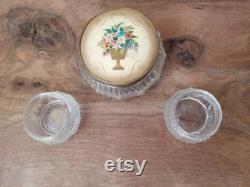 Vintage Glass Powder Jar with metal lid and smaller jars