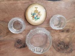 Vintage Glass Powder Jar with metal lid and smaller jars