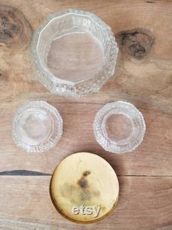 Vintage Glass Powder Jar with metal lid and smaller jars