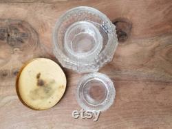 Vintage Glass Powder Jar with metal lid and smaller jars