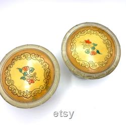 Vintage Glass Powder Jars Set of 2 Retro Vanity Storage Containers Floral Plastic Lids Flower Cottagecore Farmhouse Makeup Trinket Box